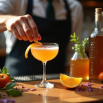 Cocktail avec orange et herbes fraîches dans un verre en cristal