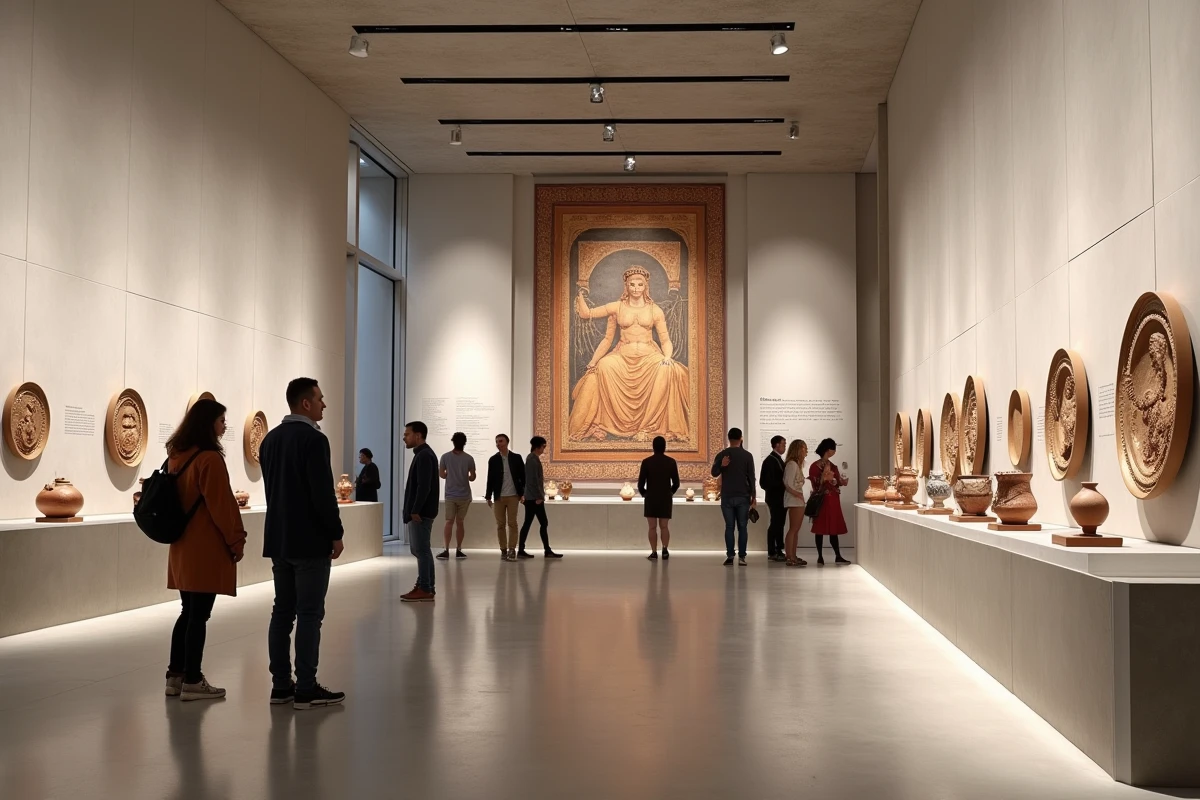 Salle d'exposition muséale consacrée aux représentations de la déesse Héra dans l'art grec antique