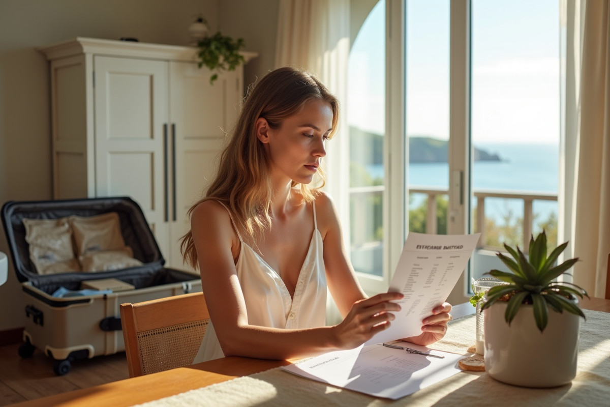 Femme regardant invitation de mariage dans un cadre ensoleille