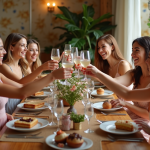 Femmes élégantes en fête levant un toast convivial