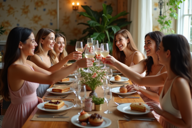Femmes élégantes en fête levant un toast convivial