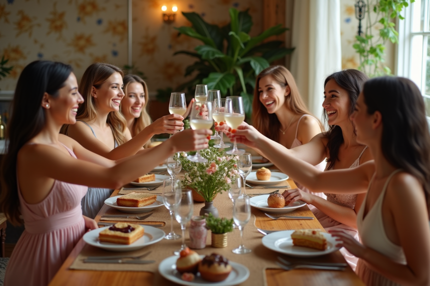 Femmes élégantes en fête levant un toast convivial