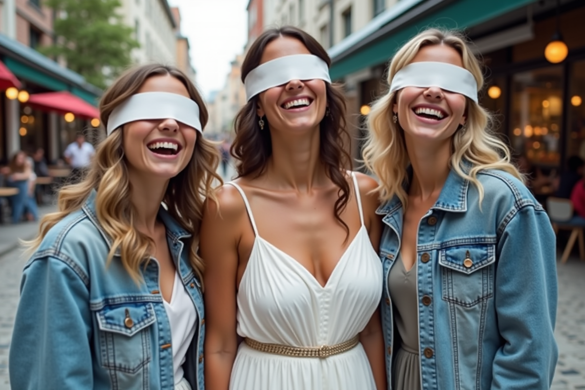 Jeune femme jouant à la chasse au trésor en ville avec ses amies