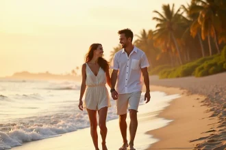 Jeunes mariés profitant d'une lune de miel en septembre dans une destination exotique