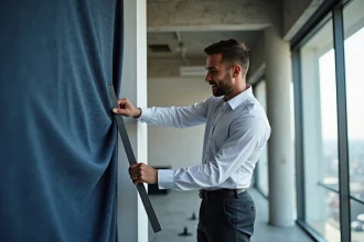 Tissu décoratif appliqué sur un mur avec des accessoires adaptés