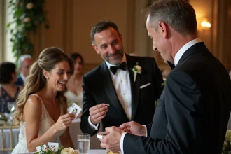 Un magicien divertissant des invités lors d'un mariage à Bordeaux