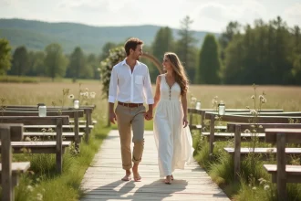 Décoration de mariage rustique avec éléments naturels et modernes