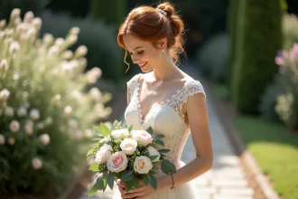 Bouquet de mariage avec des fleurs variées et harmonieuses