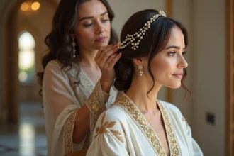Chignon de mariage oriental élégant avec accessoires raffinés