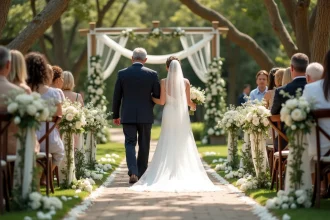 Décoration d'allée élégante pour cérémonie de mariage en extérieur