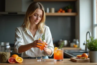 Cocktail personnalisé avec garnitures créatives et couleurs vibrantes
