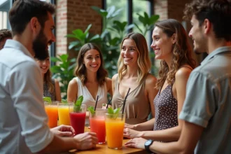 Bar à jus coloré avec fruits frais lors d'un événement convivial