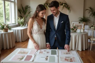 Couple en pleine préparation de leur mariage avec décorations inspirantes