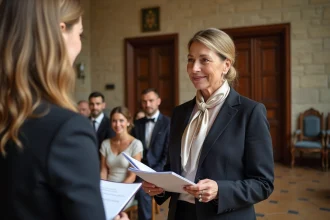 Cérémonie de mariage humaniste en plein air avec invités
