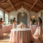 Groupe de personnes élégantes préparant des centres de table