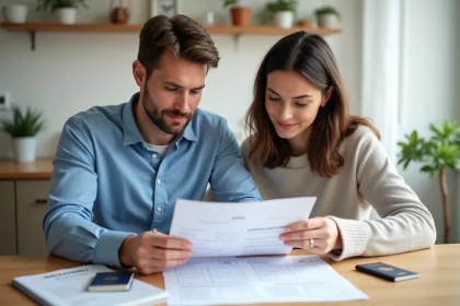 Jeune couple organisant leurs papiers de mariage en France