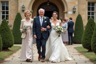 Mariage devant la mairie avec famille souriante
