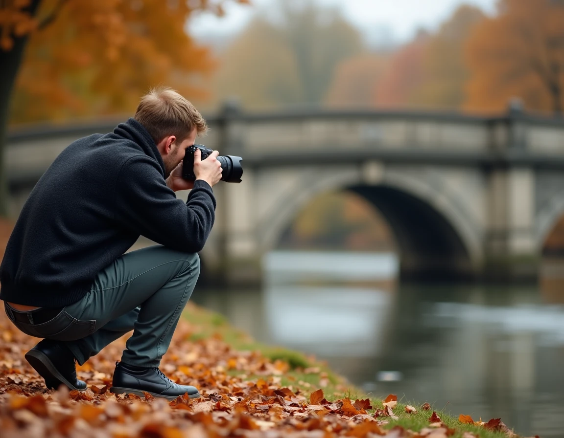Photographe masculin en séance portrait en extérieur au bord de la Marne à Lagny-sur-Marne