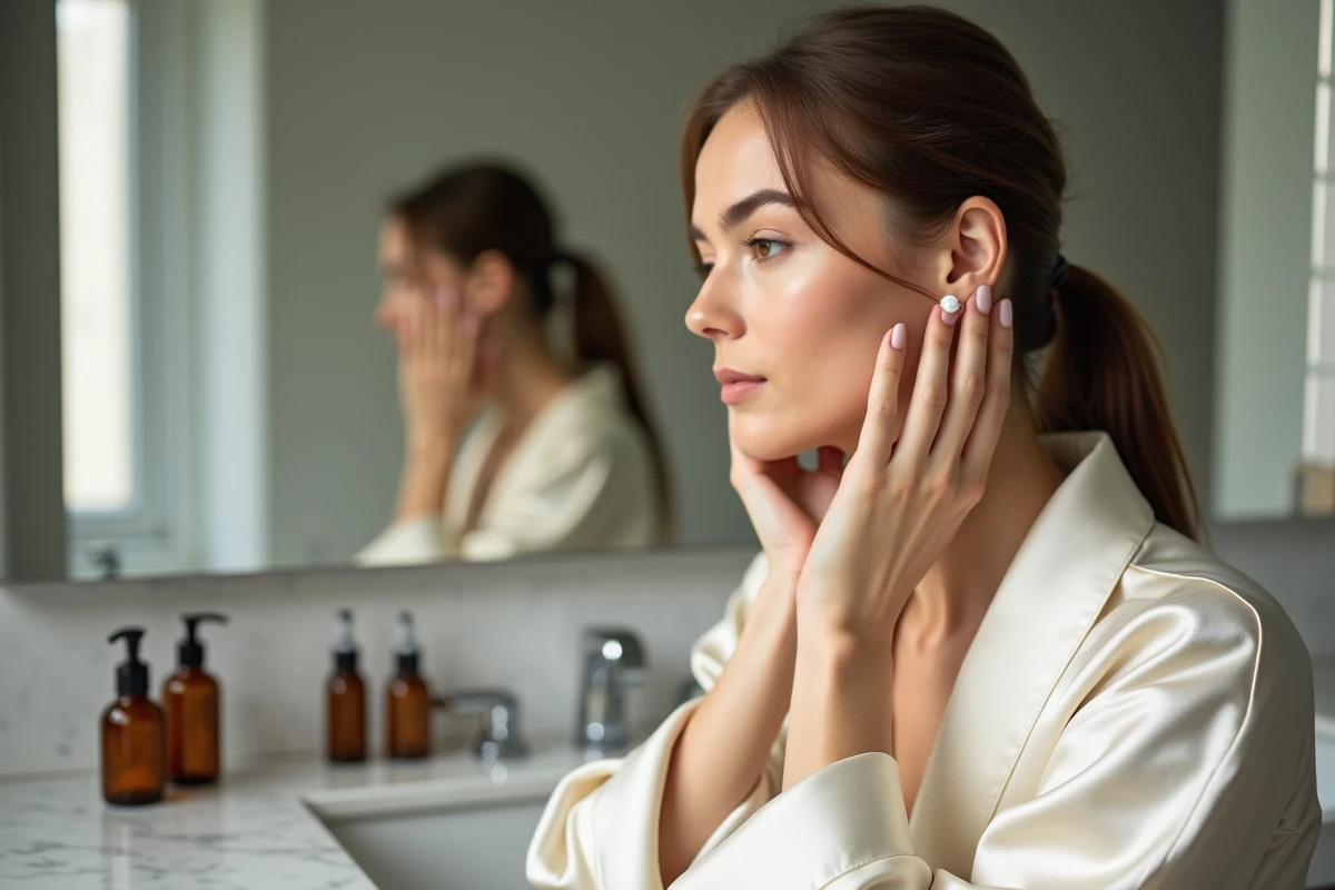Femme appliquant un vernis protecteur sur une boucle d'oreille pour éviter les allergies avant son mariage