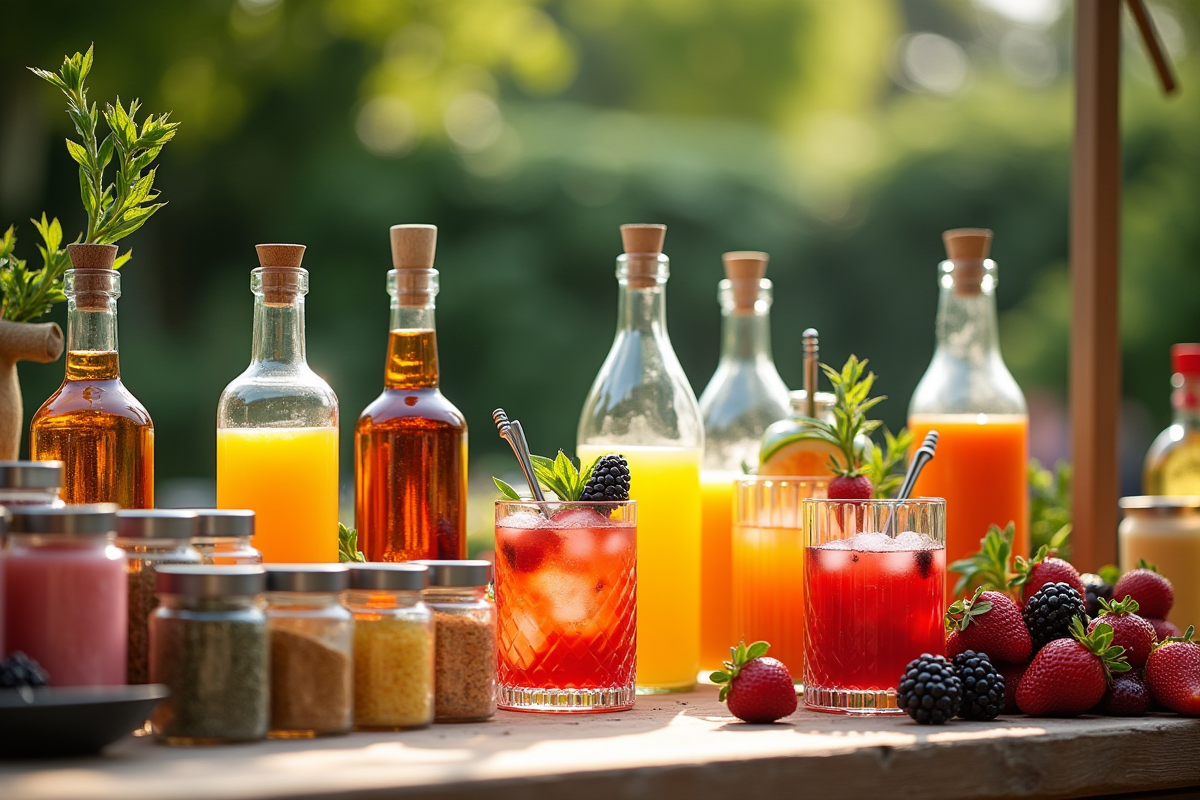 Station de cocktails colorée lors d
